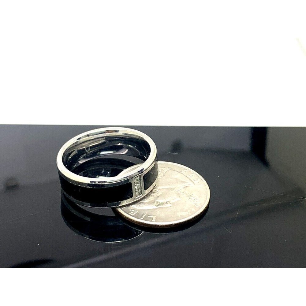 Men's Wedding Band Black Silver Steel 0.03ctw Diamond 8mm Wide Ring Size… - Picture 11 of 13